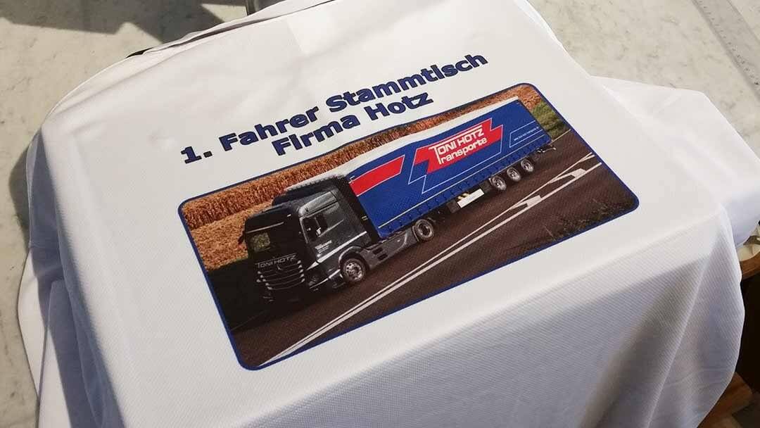 Sublimationsdruck für den 1. Fahrer Stammtisch der Firma Hotz